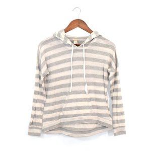 White & Grey Striped Hooded Pullover